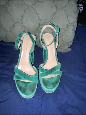 Gianvito Rossi Emerald Green Suede Block Heel Sandals